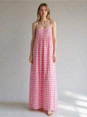 Playa Lucila Pink Gingham Maxi Dress
